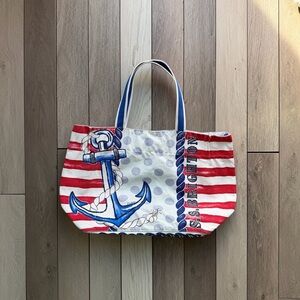 Brighton Canvas Tote Bag Nautical Beach Shopper Ship Wheel